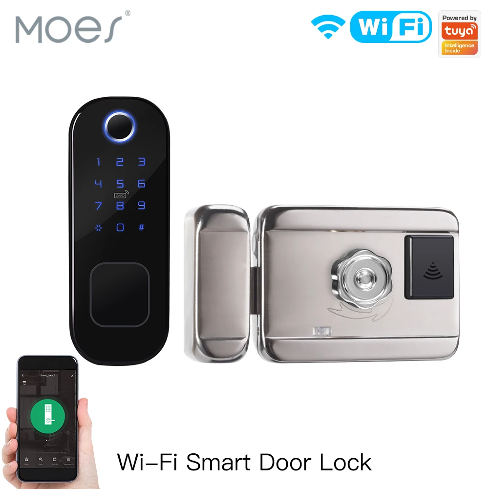 Smart Home Moes - Moes WiFi Tuya ล็อคด้วยลายนิ้วมือ, ล็อคประตูดิจิตอลล็อครหัสผ่านสำหรับการรักษาความปลอดภัยในบ้านและโรงแรม