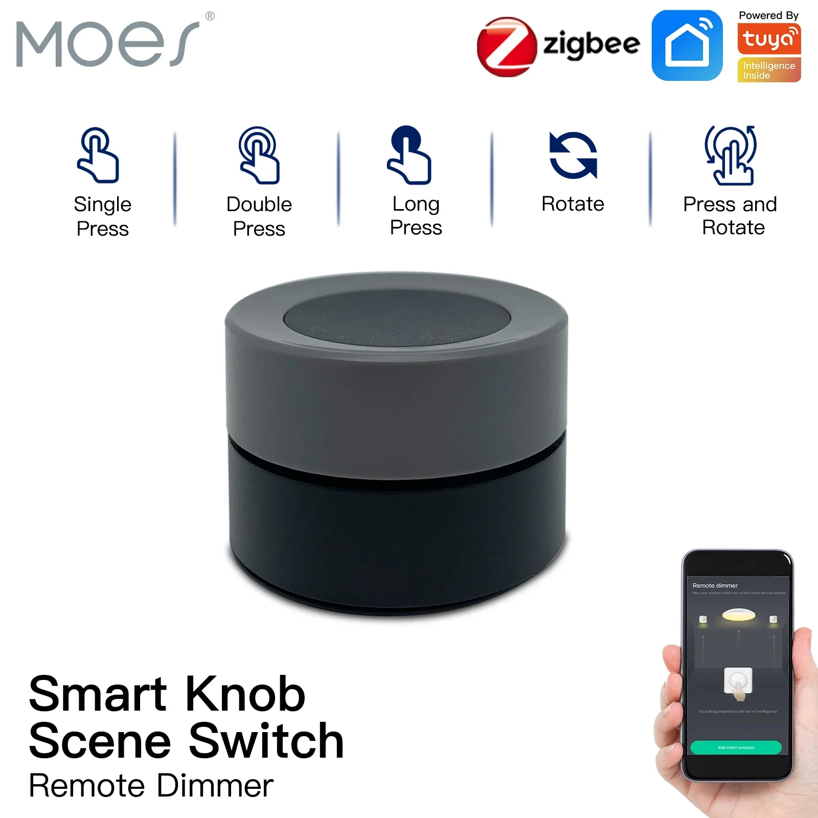 Smart Home Moes - MOES Tuya ZigBee สมาร์ทลูกบิดสวิทช์ไร้สายฉากปุ่มสวิทช์ Controller แบตเตอรี่ขับเคลื่อนอัตโนมัติสถานการณ์