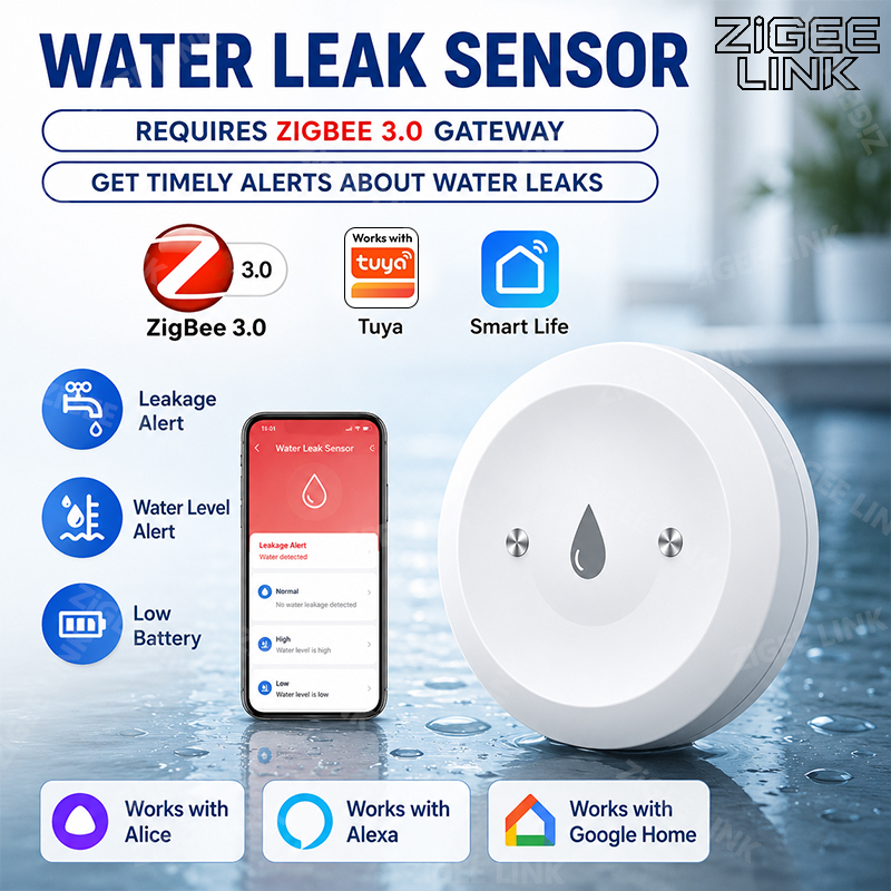 Zigbee Gateway - เซ็นเซอร์ตรวจจับน้ำรั่วซึมอัจฉริยะ Zigbee เครื่องตรวจจับน้ำรั่วซึม แอพตรวจสอบระยะไกล รองรับ Tuya