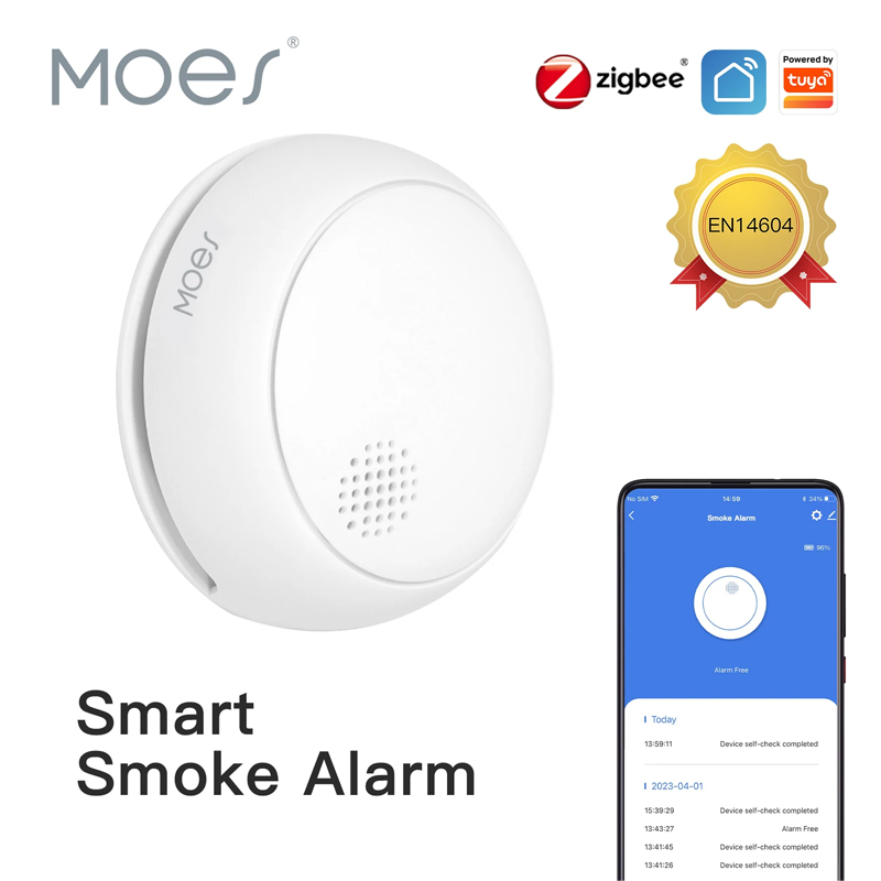 Smart Home Moes - MOES ZigBee เครื่องตรวจจับควันไร้สายอัจฉริยะ ไฟไหม้ 85dB เสียงสัญญาณเตือนภัยไซเรนเซ็นเซอร์