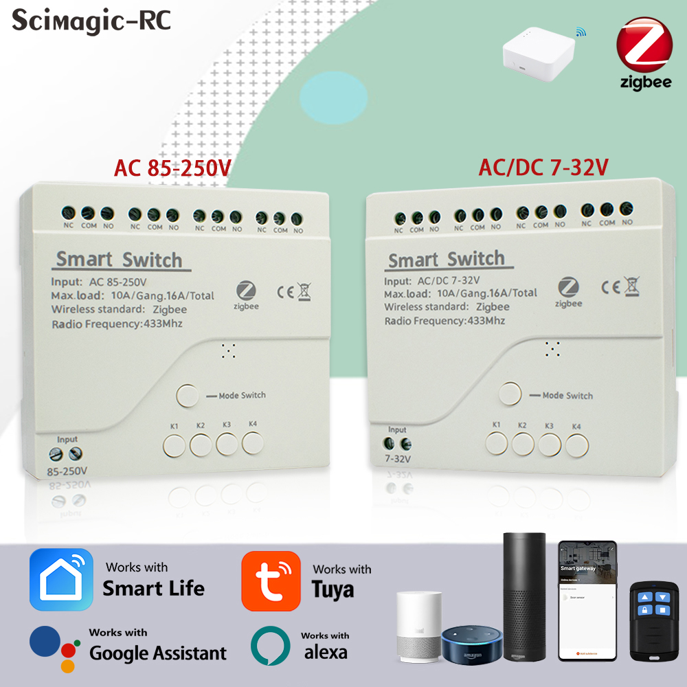 Smart Home Alexa - โมดูลรีเลย์สมาร์ทโฮม 4CH Zigbee Tuya รองรับไฟ AC