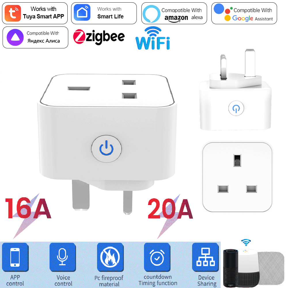 Smart Home Zigbee Gateway - ทูย่า สมาร์ทซ็อกเก็ต 16A/20A อินเตอร์เน็ตไร้สายหรือซิกบี ปลั๊กอังกฤษ 3