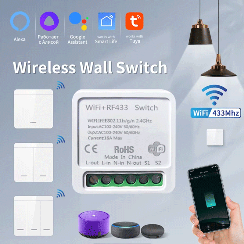 Tuya Wifi Socket - สวิตช์ไฟอัจฉริยะ Tuya WiFi สมาร์ทโฮมไร้สาย RF 433mhz