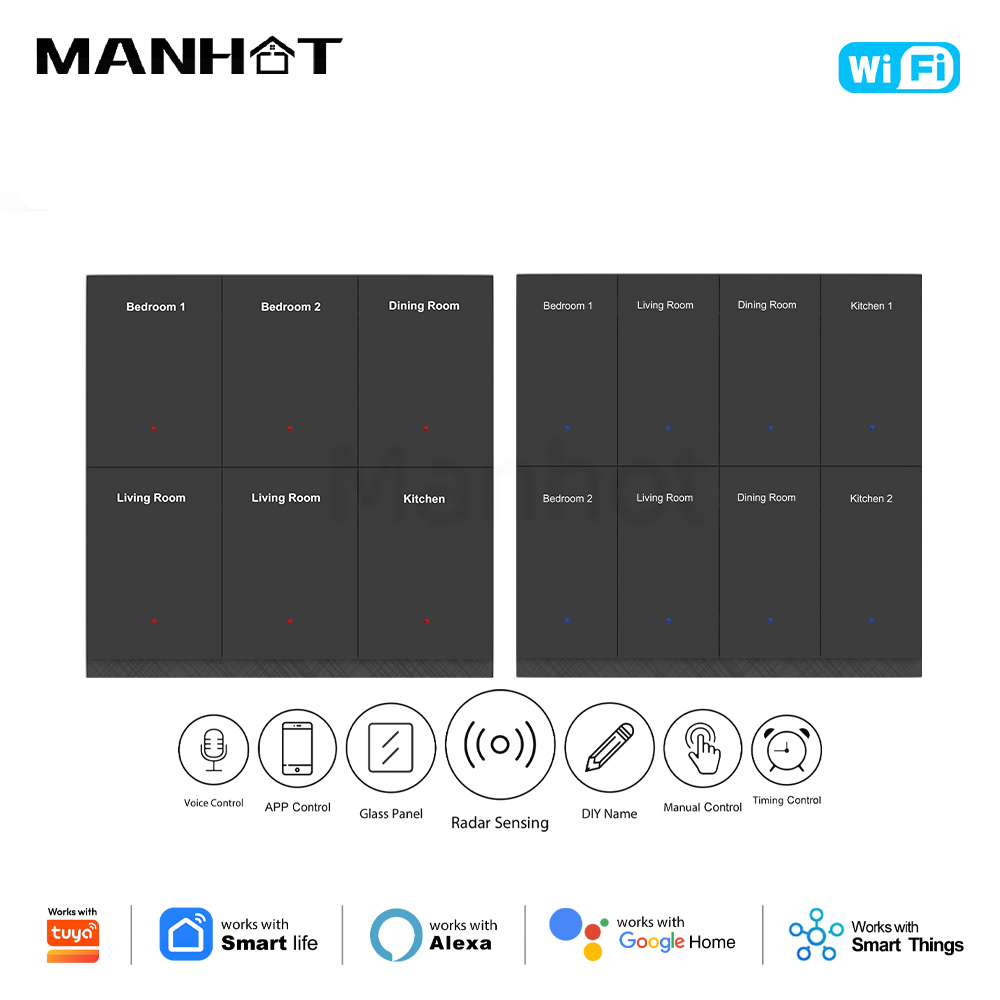 Tuya Wifi Socket - สวิตช์อัจฉริยะ MANHOT WiFi DIY แบบกำหนดชื่อได้ 1/2/3/4/6/8