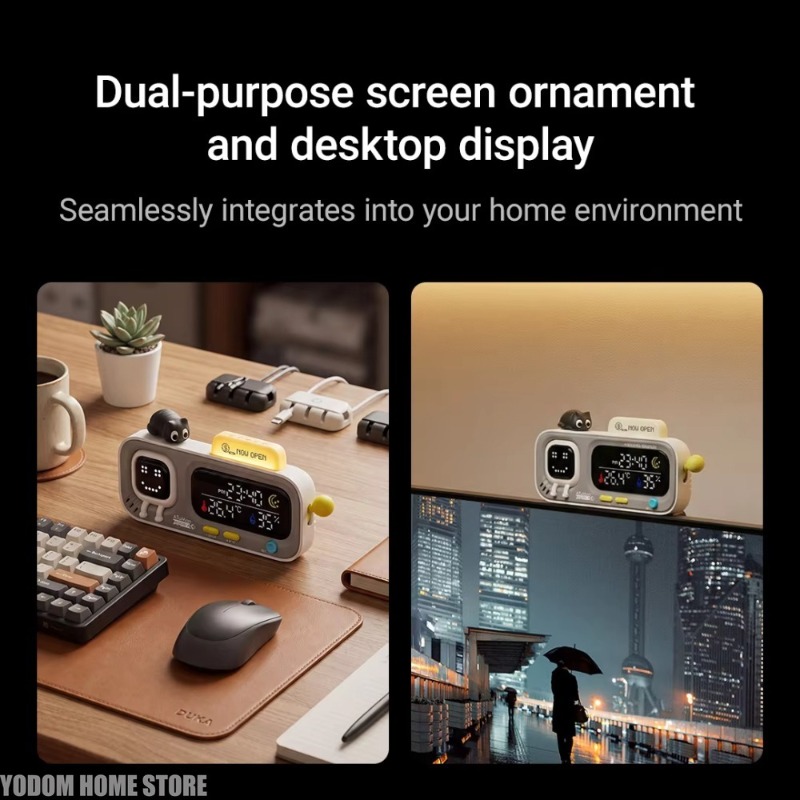Smart Home Icon - นาฬิกาปลุก LED อัจฉริยะ พร้อมเครื่องวัดอุณหภูมิและความชื้นในห้อง พร้อมไอคอนแสดงความสบาย นาฬิกาดิจิตอลตั้งโต๊ะ