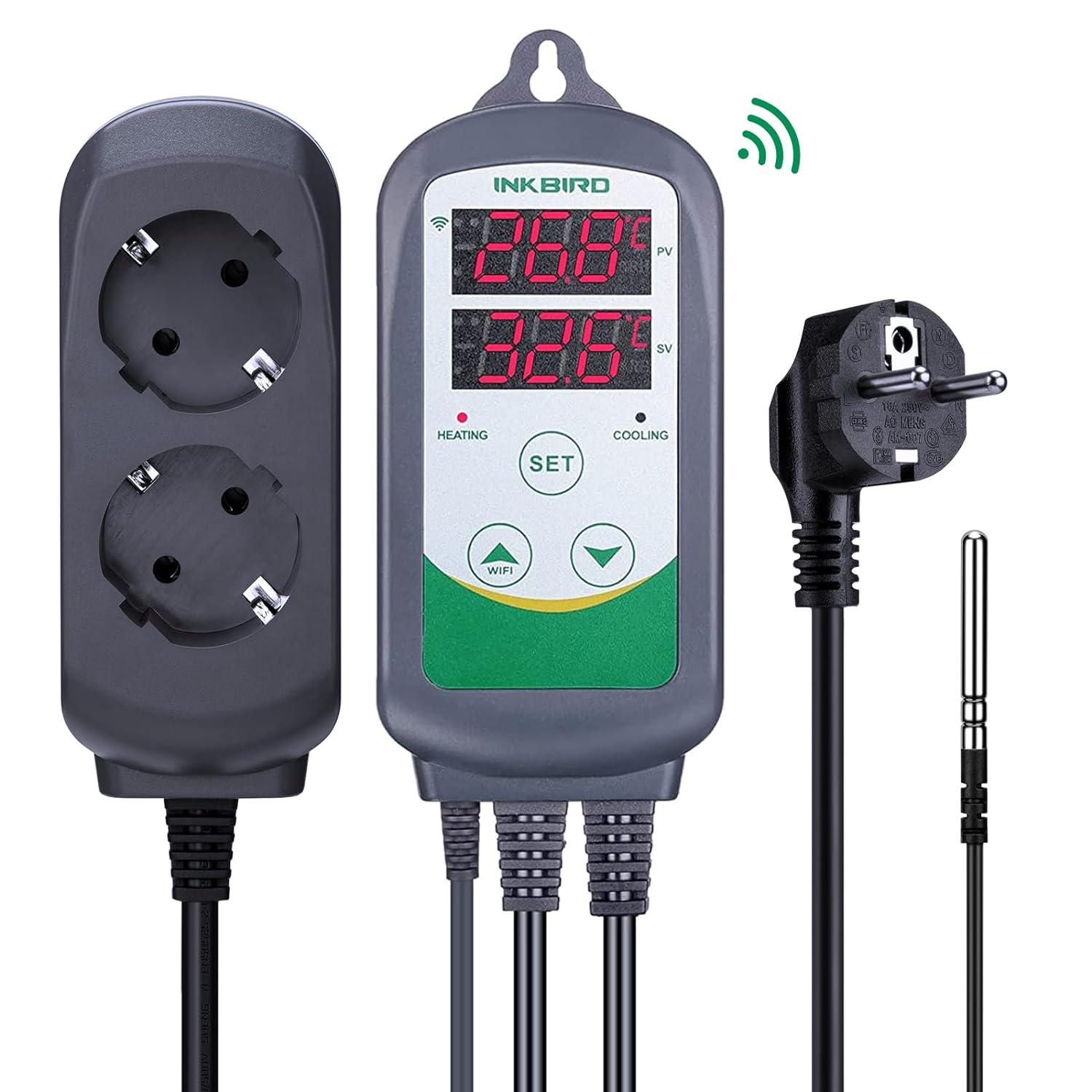 Smart Home Thermostat - Inkbird ตัวควบคุมอุณหภูมิดิจิตอลแบบ ITC-308-WiFi 220V เต้าเสียบปลั๊กแบบยุโรปสำหรับบอลลูนแก้วถังหมักเรือนกระจก