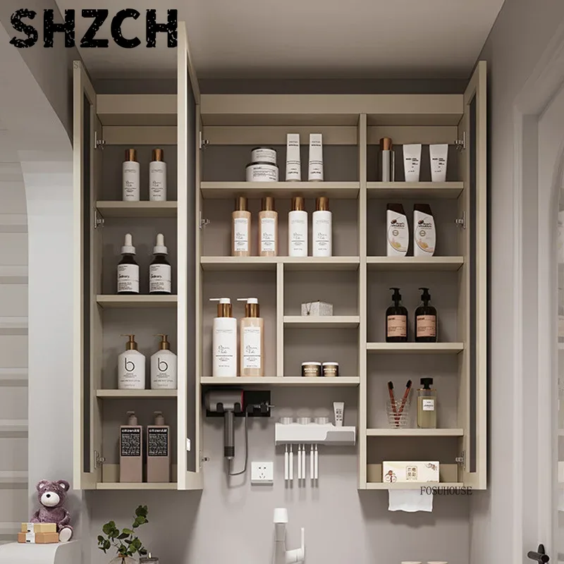Smart Home Living - กระจกห้องน้ำแบบหนาทันสมัยพร้อมตู้เก็บของอัจฉริยะในตัว ดีไซน์โต๊ะเครื่องแป้งไม้สุดหรู สะดวกสบายสำหรับใช้ในบ้าน