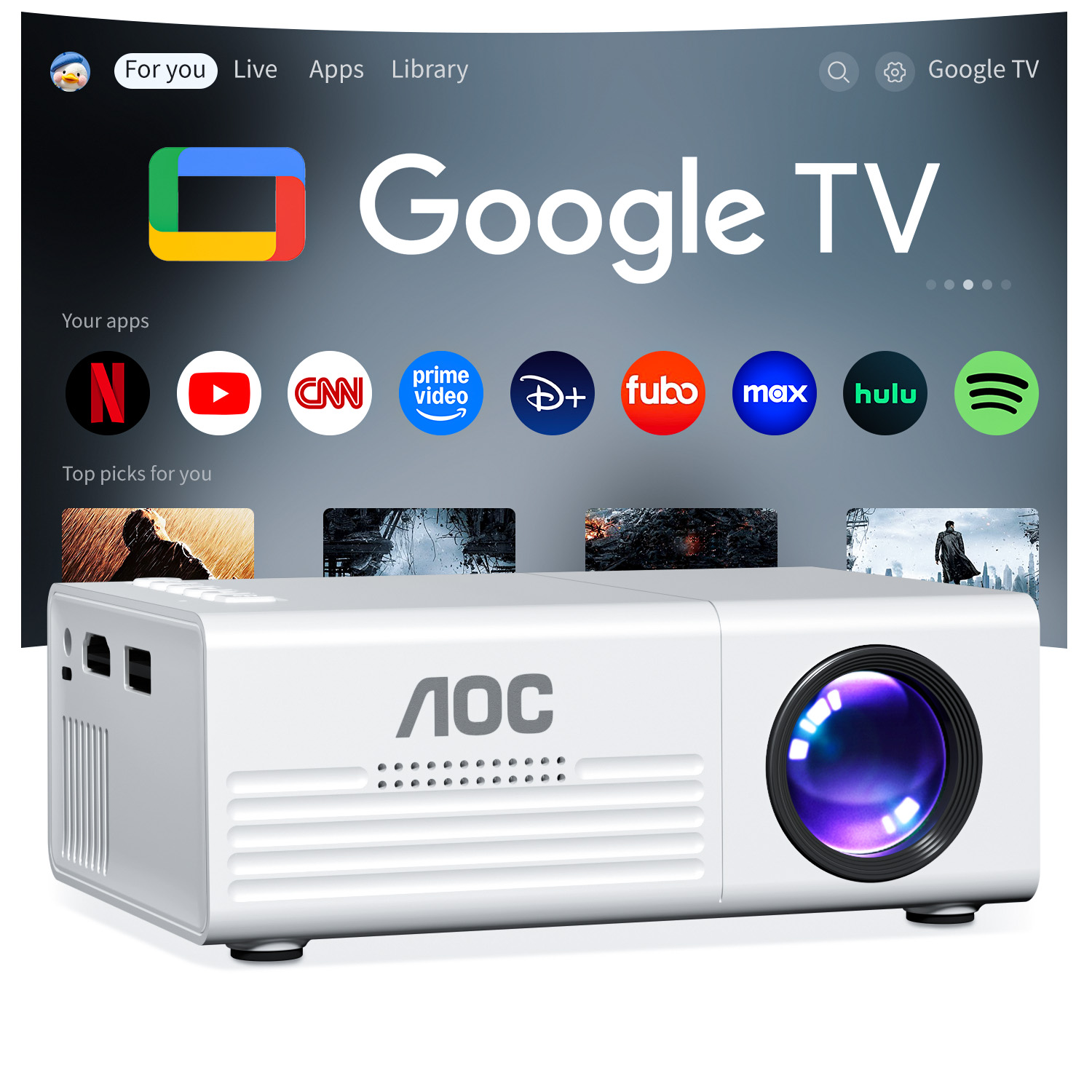 Smart Home Midea - AOC มินิโปรเจคเตอร์ TFT LCD Wifi บลูทูธสมาร์ทโปรเจคเตอร์โฮมเธียเตอร์กลางแจ้งโรงภาพยนตร์ความละเอียดสูงโปรเจคเตอร์มีเดียเพลเยอร์