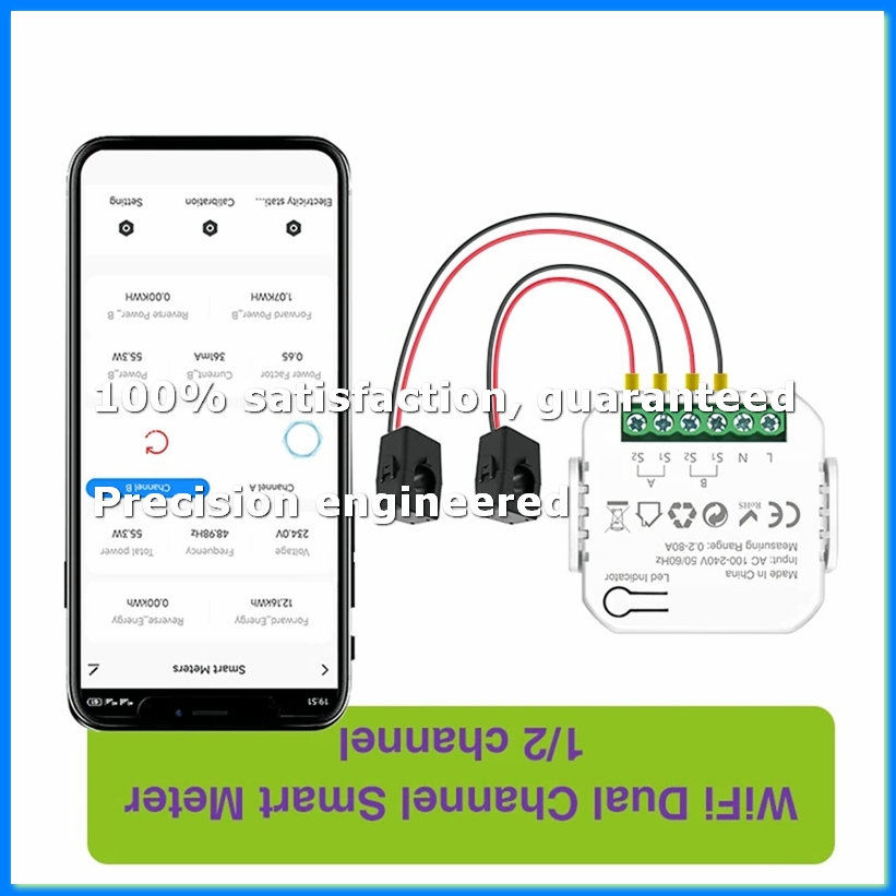 Smart Home Tuya - ทูย่า ไวไฟสมาร์ทมิเตอร์วัดพลังงานพร้อมแคลมป์ทรานส์ฟอร์เมอร์ 2 ช่อง 80A เครื่องวัดพลังงานสมาร์ทโฮมวัตต์มิเตอร์-A23R
