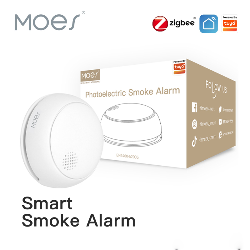Smart Home Moes - เครื่องตรวจจับควันไฟอัจฉริยะไร้สาย MOES ZigBee พร้อมเสียงเตือน 85 เดซิเบล