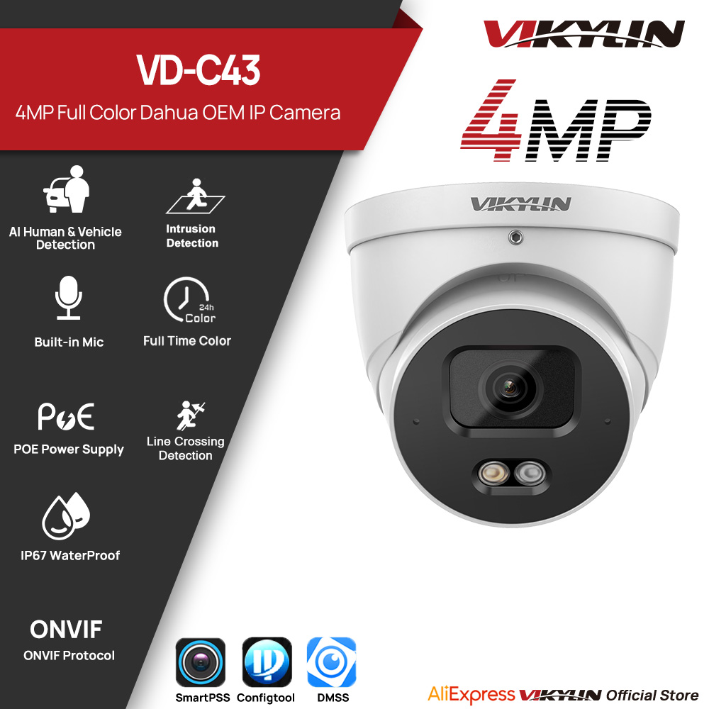 Smart Home Login - VIKYLIN 4MP กล้องรักษาความปลอดภัย IP สีเต็มรูปแบบไมโครโฟนในตัวการตรวจจับการเคลื่อนไหวอัจฉริยะการป้องกันรอบเขตกลางแจ้งรองรับออนวิฟ IP67