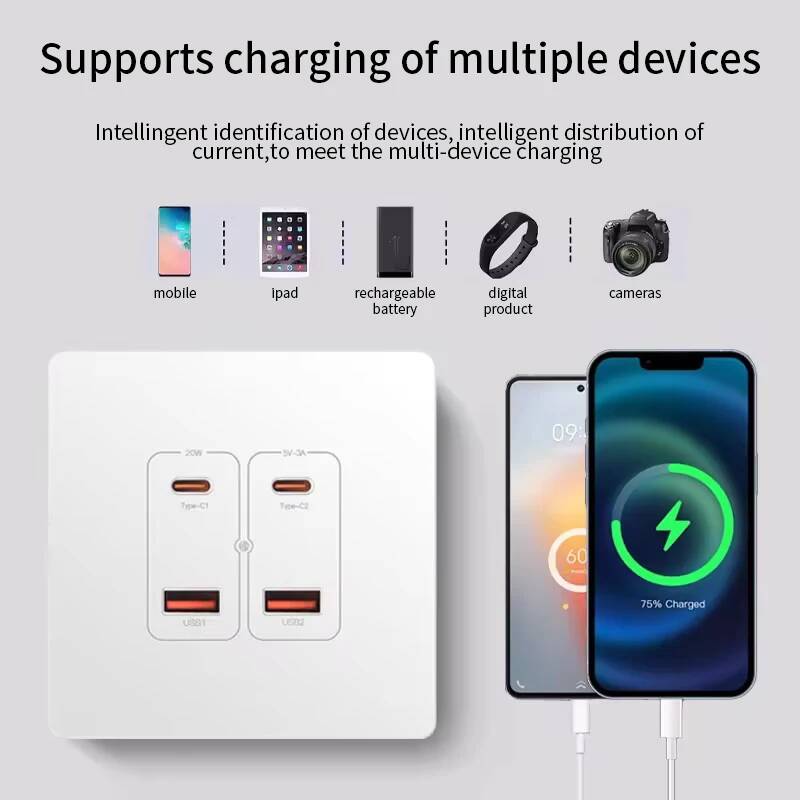 Smart Home Utilities - ปลั๊กไฟติดผนัง Herepow พร้อมพอร์ต USB Type-C คู่