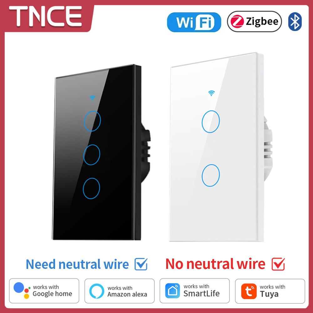 Tuya Wifi Socket - Tnce Tuya สวิตช์ไฟอัจฉริยะ wifi/zigbee, สายกลาง/ไม่มีลวดกลางต้องมีสวิตช์สัมผัสติดผนังทำงานร่วมกับ Alexa,