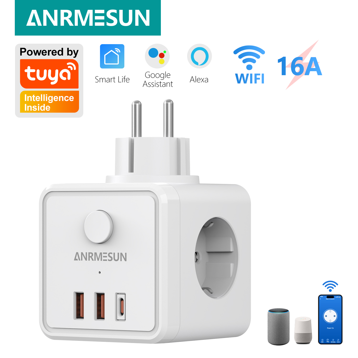 Smart Home Utilities - ปลั๊ก EU 3 ช่อง 2 USB-A