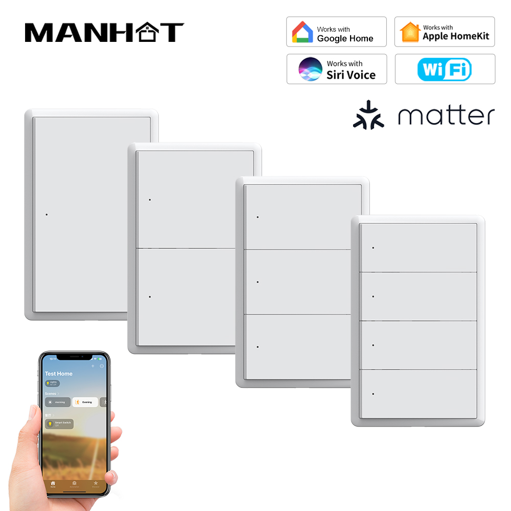 Tuya Wifi Socket - สวิตช์ไฟอัจฉริยะ MANHOT Homekit WiFi แบบไม่ต้องใช้สายนิวทรัล สวิตช์แบบกดปุ่ม