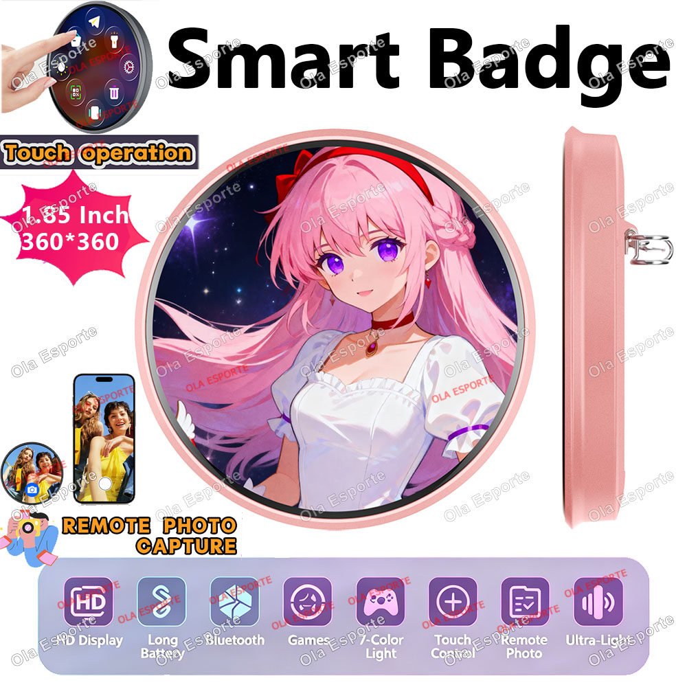 Smart Home Icon - เข็มกลัดแสดงผลอนิเมะอิเล็กทรอนิกส์รุ่นใหม่ปี 2026 หน้าจอสัมผัส HD ปุ่ม LED