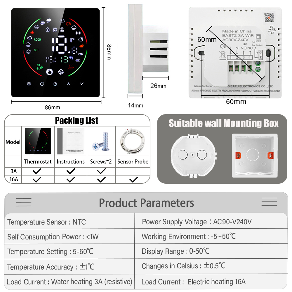 Tuya เทอร์โมอัจฉริยะ WIFI, เคร - Smart Home Thermostat บทวิจารณ์และราคา